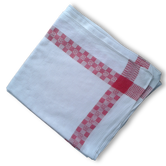 Nappe à thé en damassé de coton blanc et rouge
