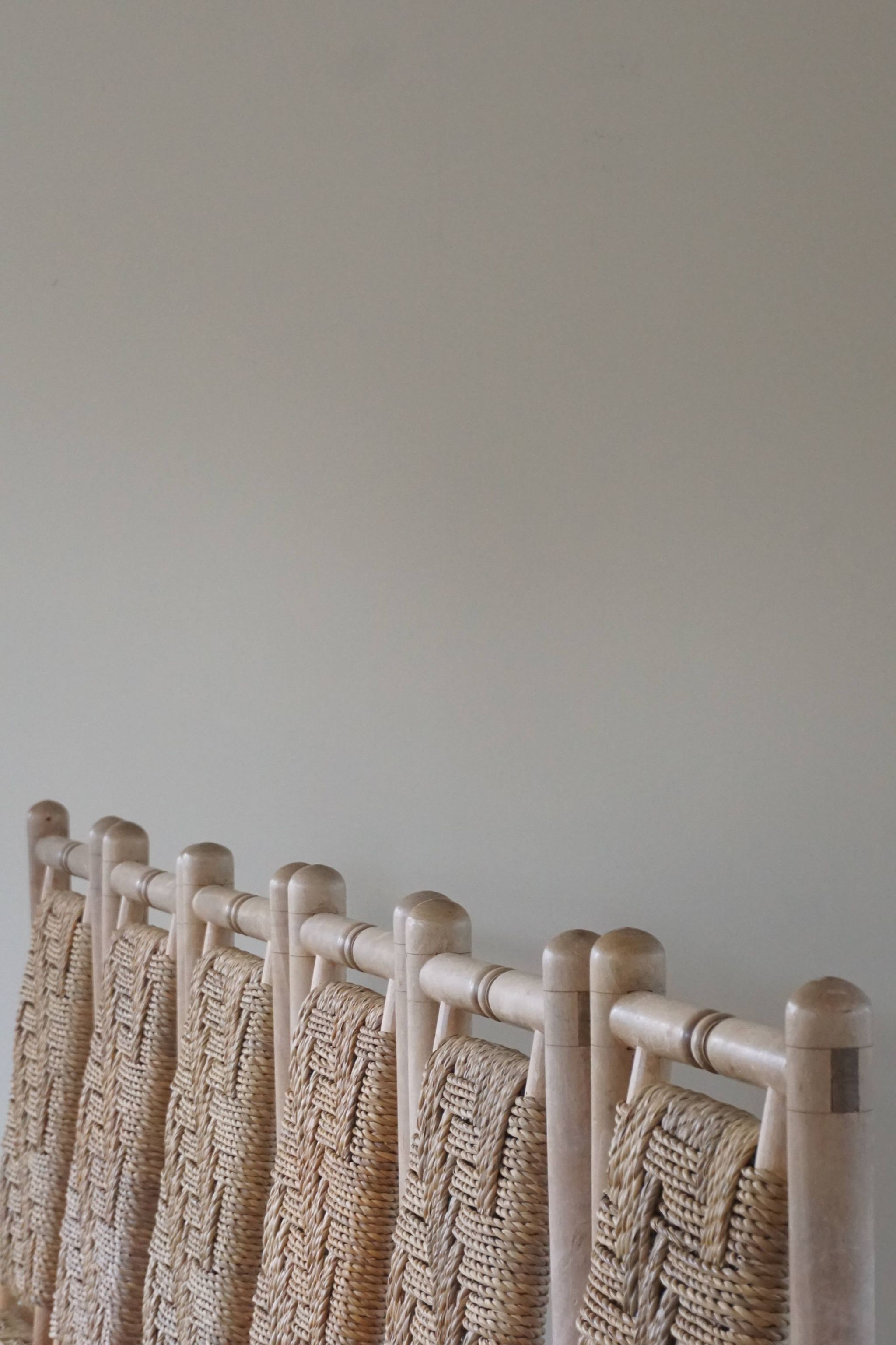 Set of 6 French Mid Century Naturalist Woven Highback Chairs in Solid Elm, 1960s