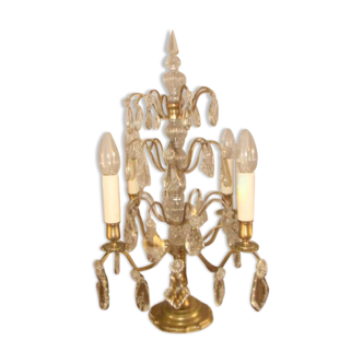 Four-candle girandole in bronze and crystal, early 20th century.