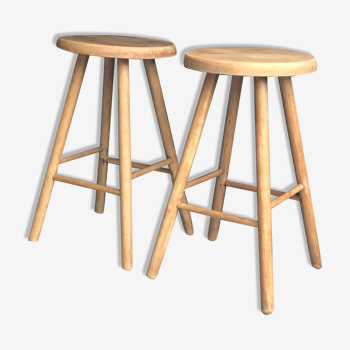 Pair of blond wooden stools 1960