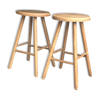 Pair of blond wooden stools 1960