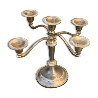 Chandelier 5 branches, 5 candle holders in vintage silver metal