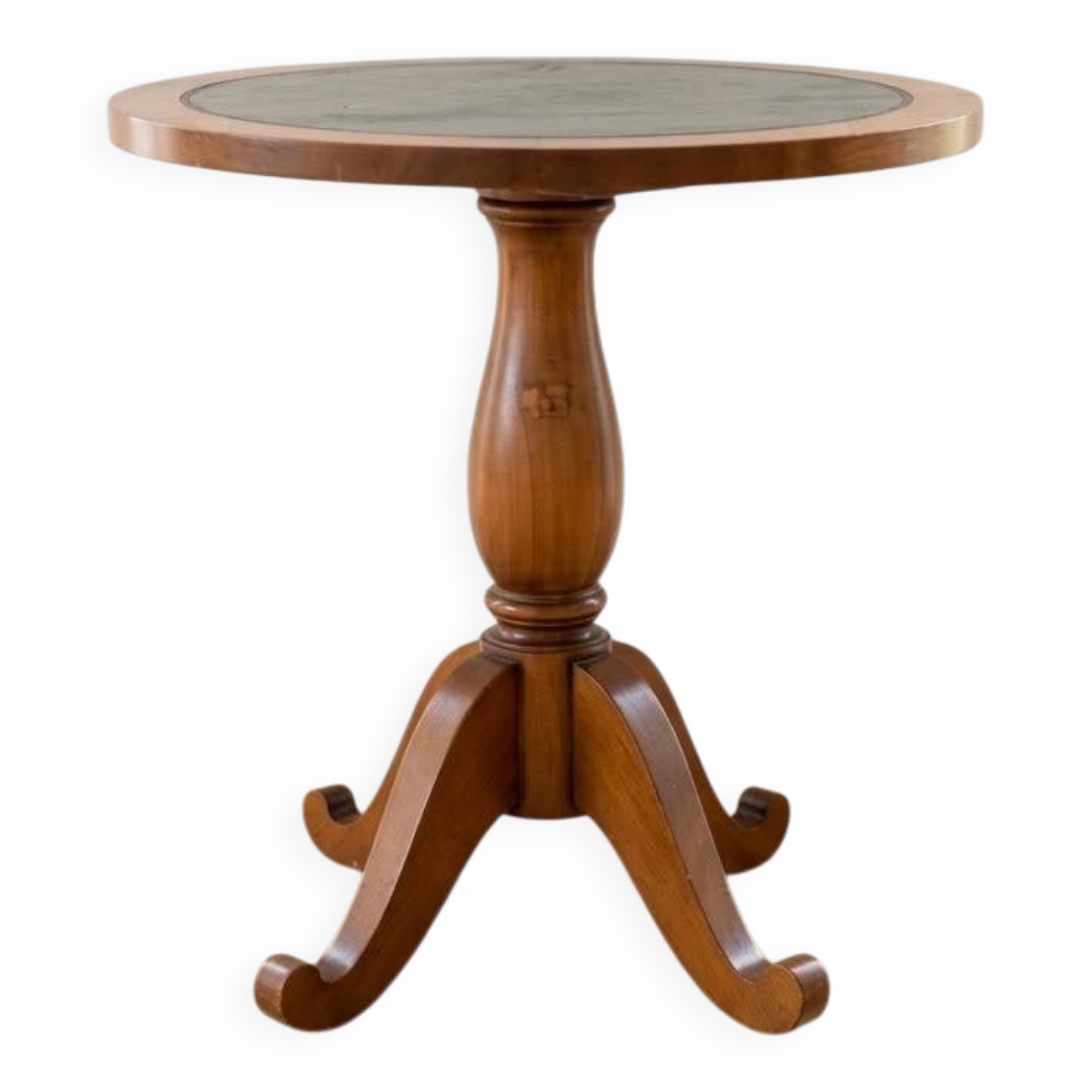 Empire style gueridon in solid wood and green leather.