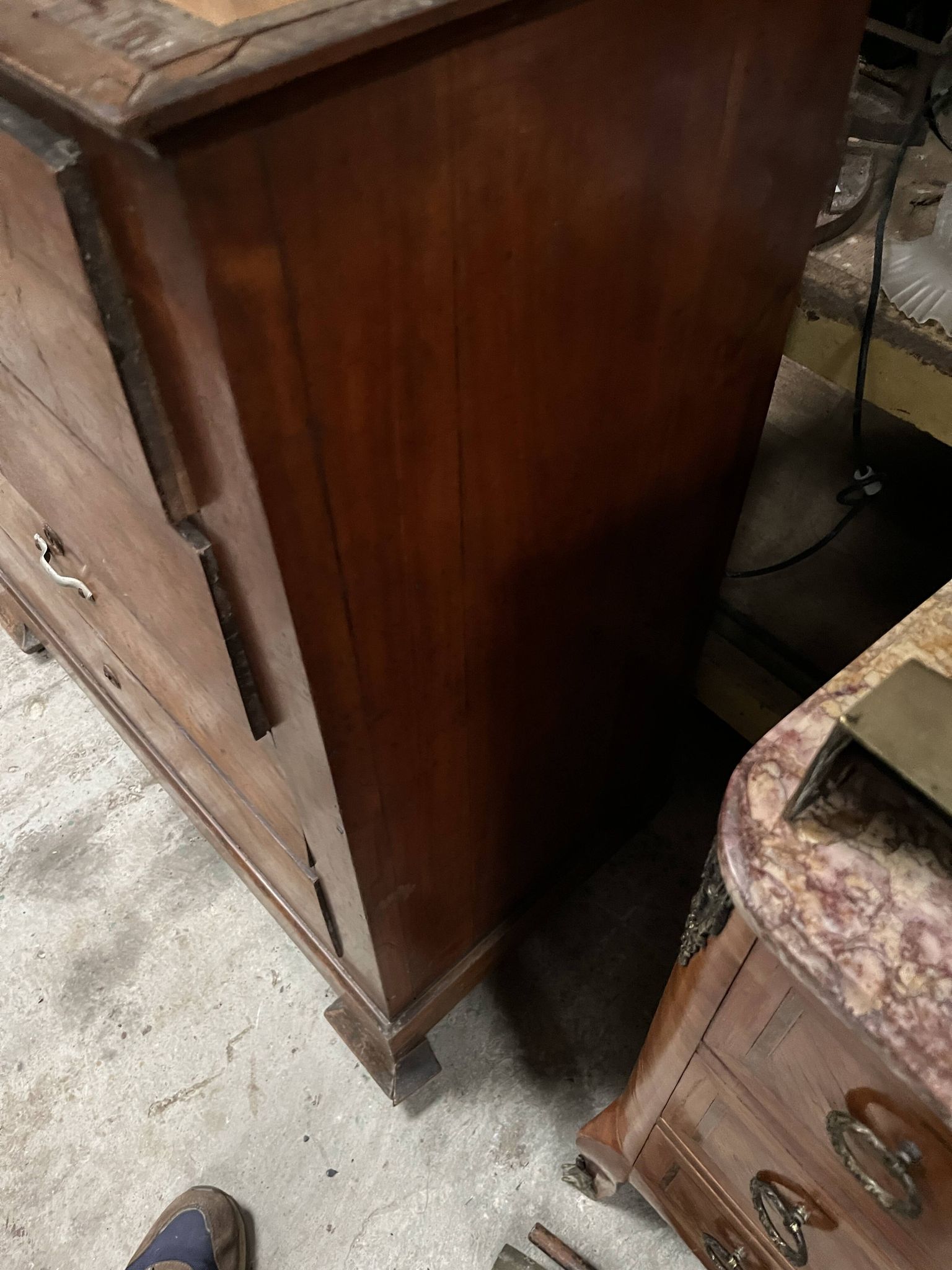 Antique 19th-century wooden chest of drawers with a marble top