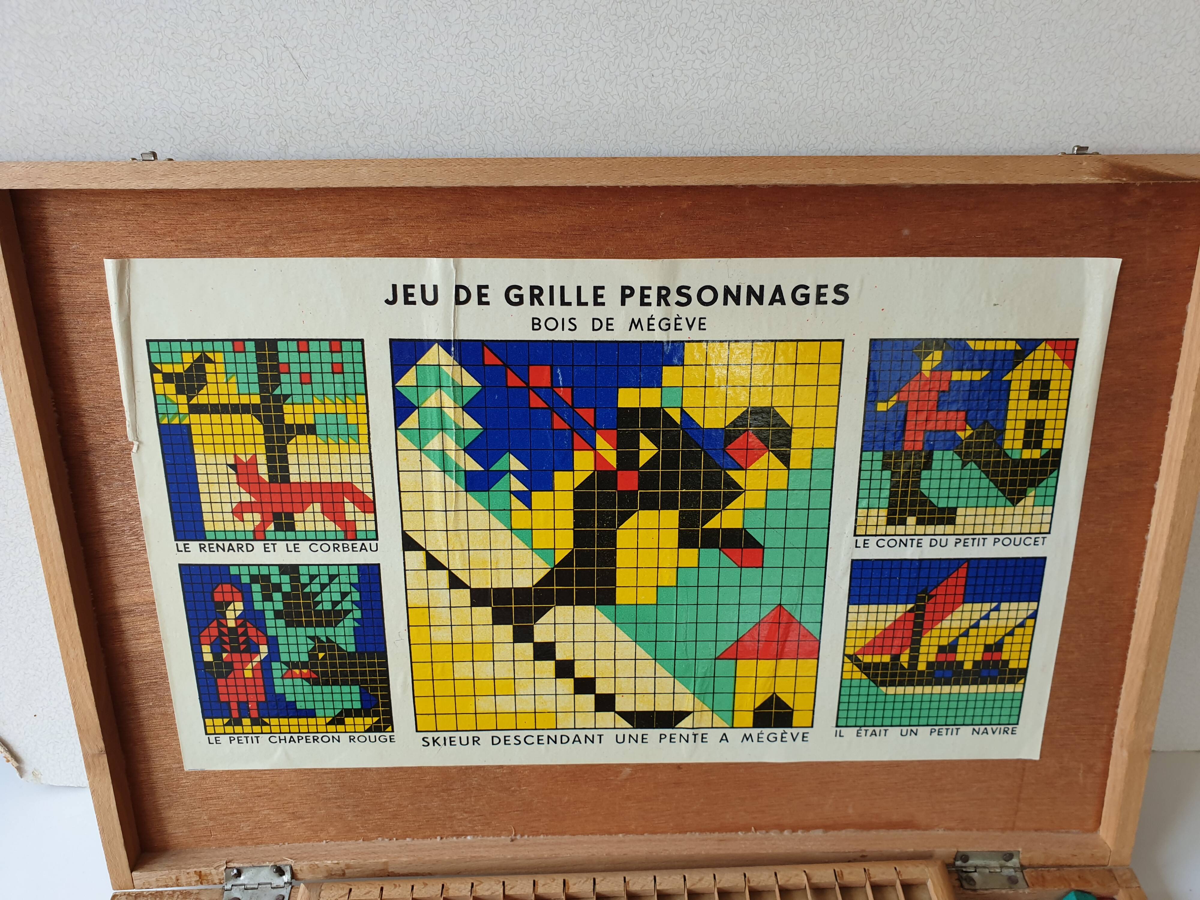 Jeu Ancien en bois - Jeu de grille personnages - Bois de Mégève (Vintage)