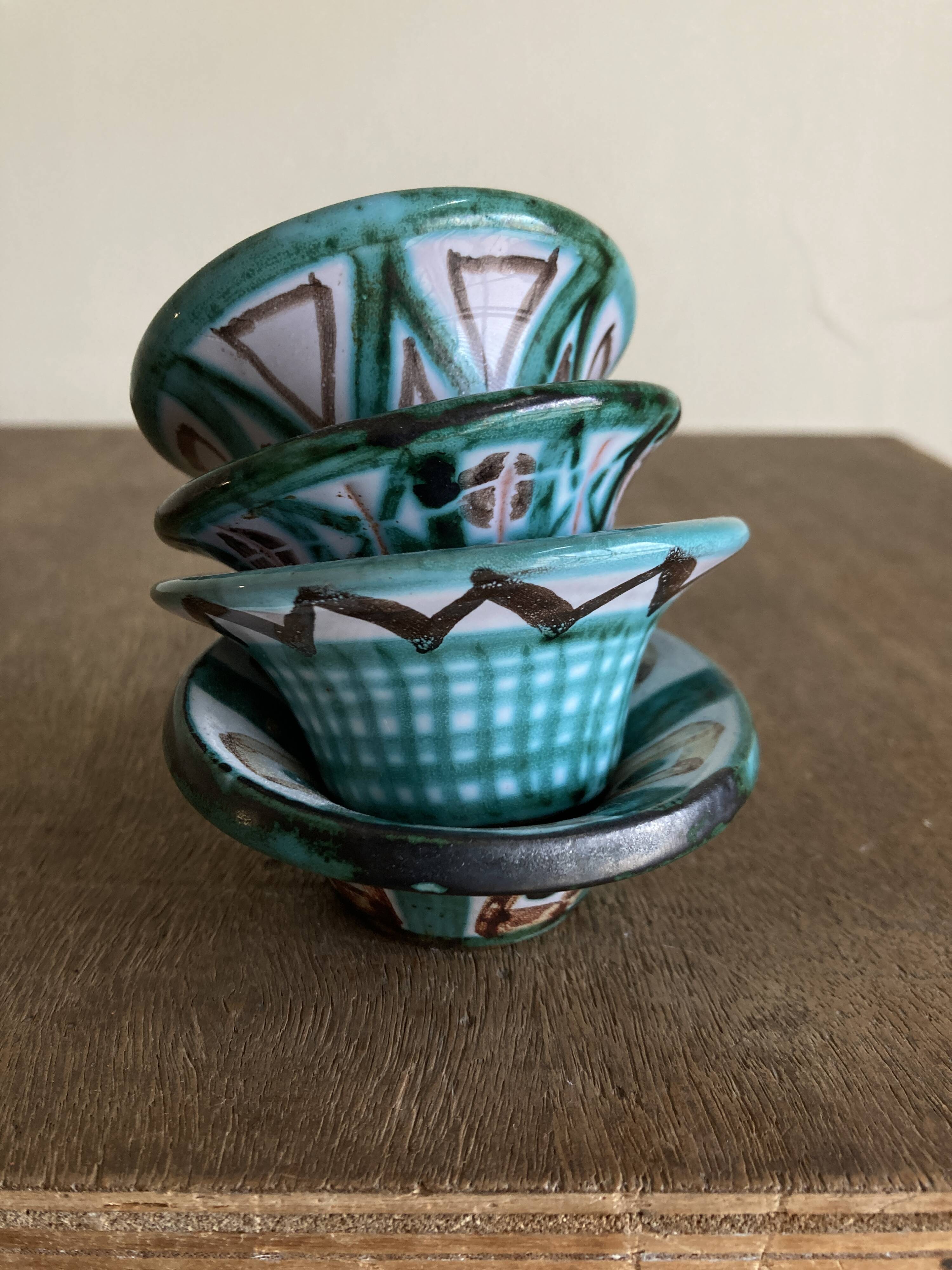 Set of 4 Robert Picault Vallauis 1960 cups