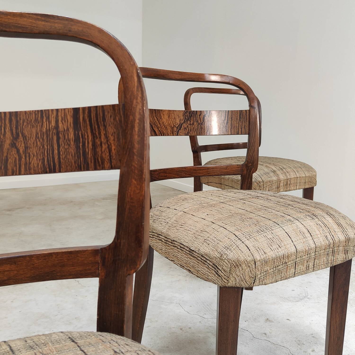 Set of 4 Fischel art deco chairs, fabric and walnut, year 30