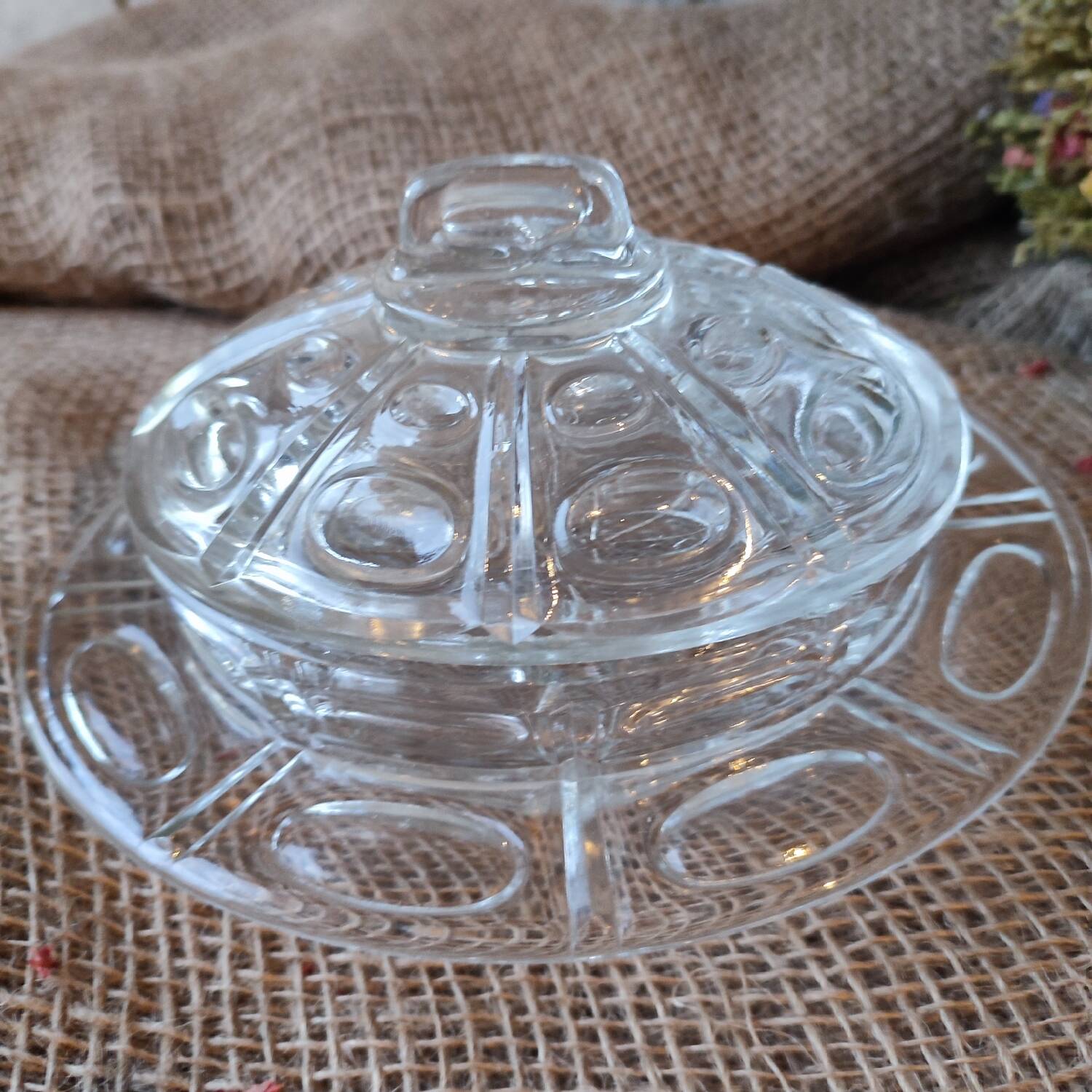 Vintage transparent bell-shaped butter dish