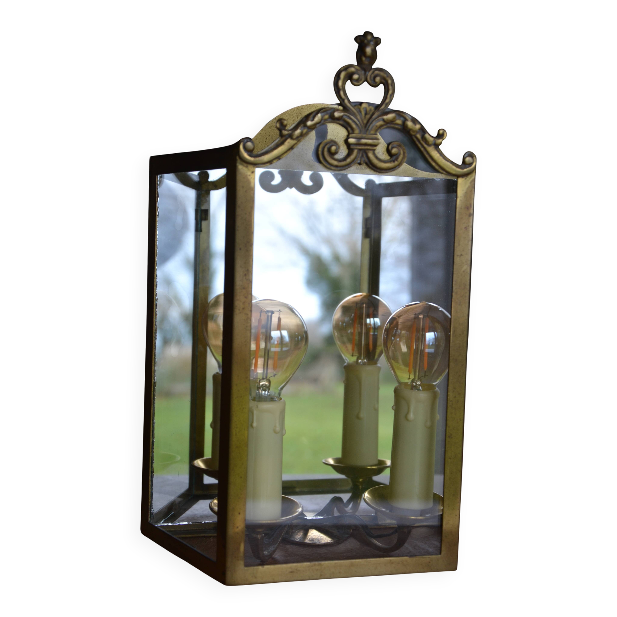 Antique glass wall light in brass