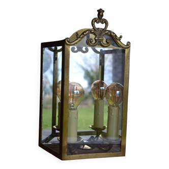 Antique glass wall light in brass