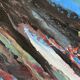 Petite peinture abstraite vintage de paysage, signée Axel, années 1970.