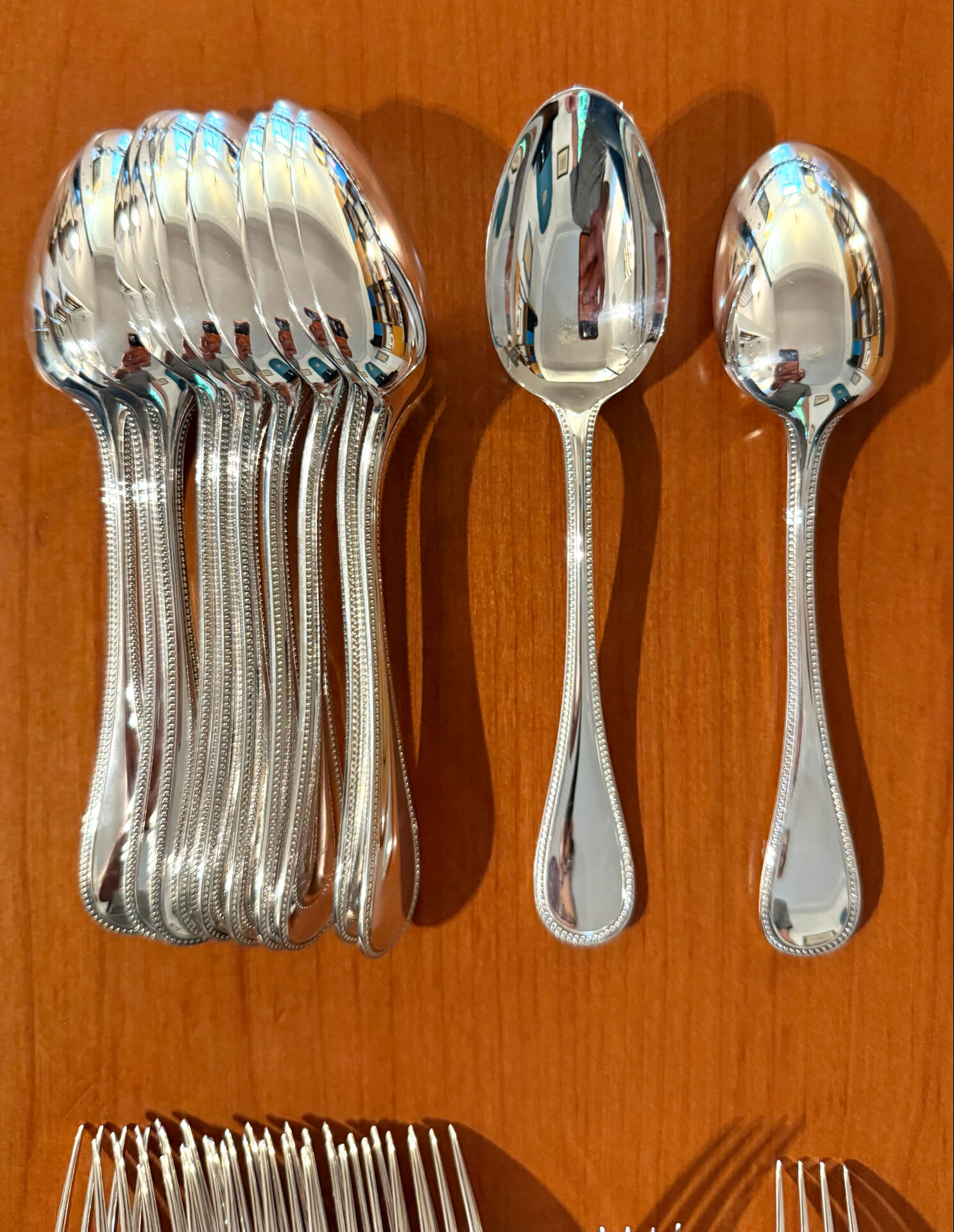 Christofle pearls, dessert cutlery 12 forks 12 spoons 17cm