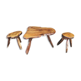 Brutalistic solid wood table and stools