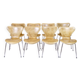 Ensemble de huit chaises Seven - Modèle 3107 - cuir naturel - Arne Jacobsen - Fritz Hansen