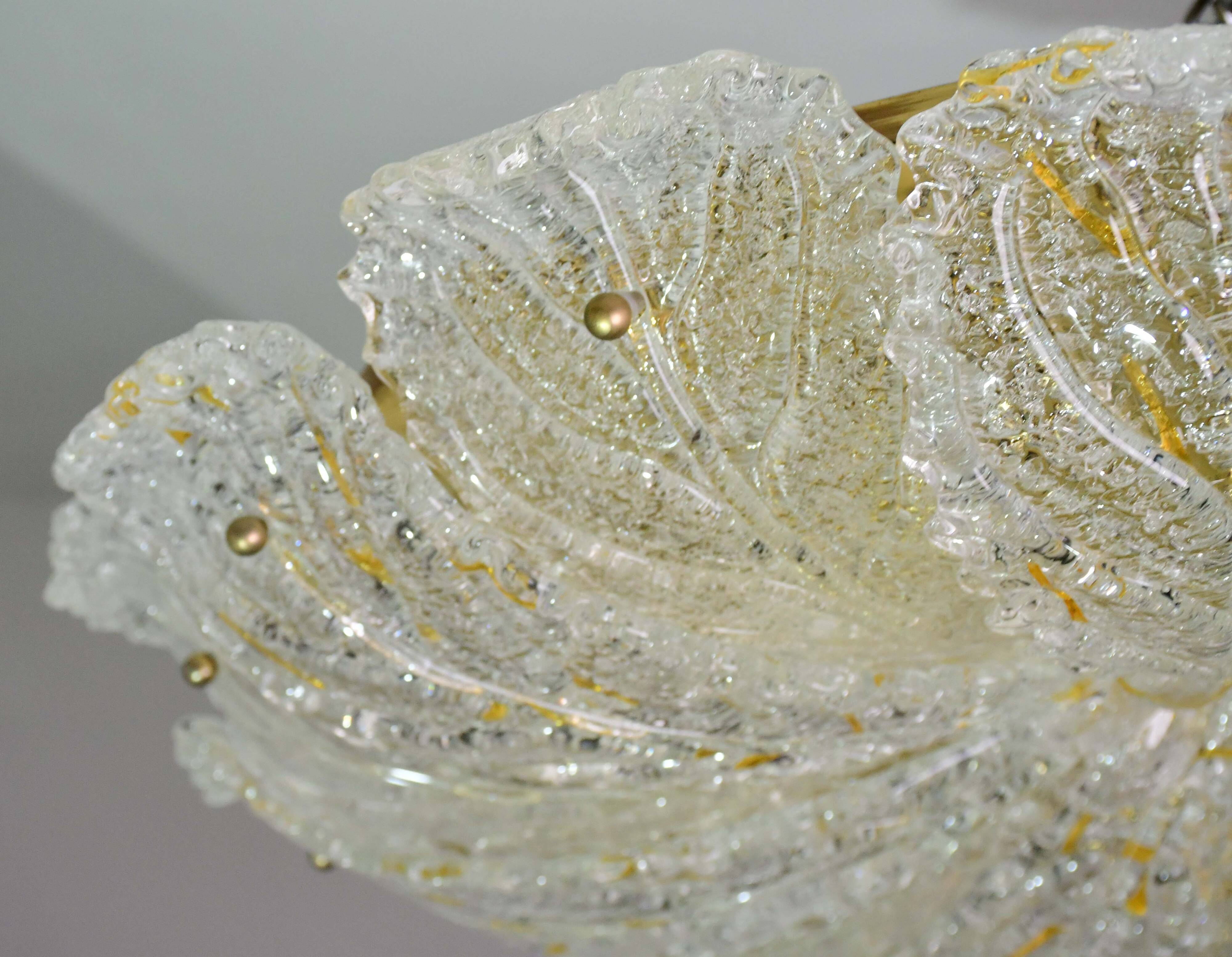 Splendid large size Italian Murano glass yellow and transparent ceiling light