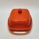 Emsa butter dish in orange plastic and vintage flowers 1970s