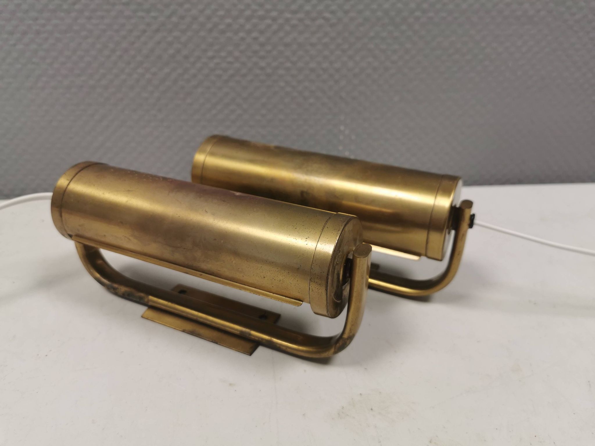 Brass wall lamps with adjustable shades, 1950-60s Denmark