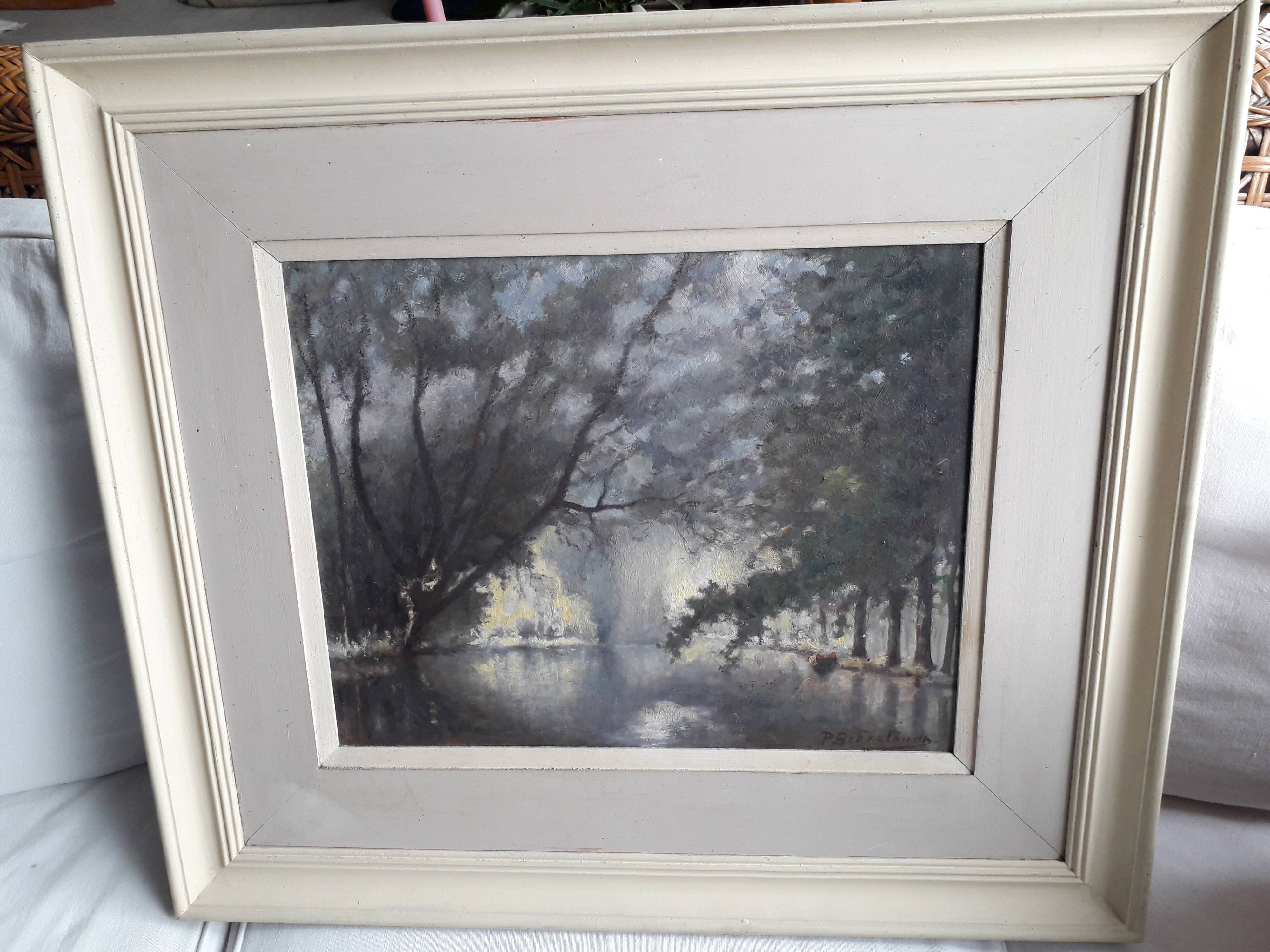 Old oil painting representing a landscape