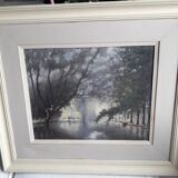 Tableau ancien à l'huile représentant un paysage