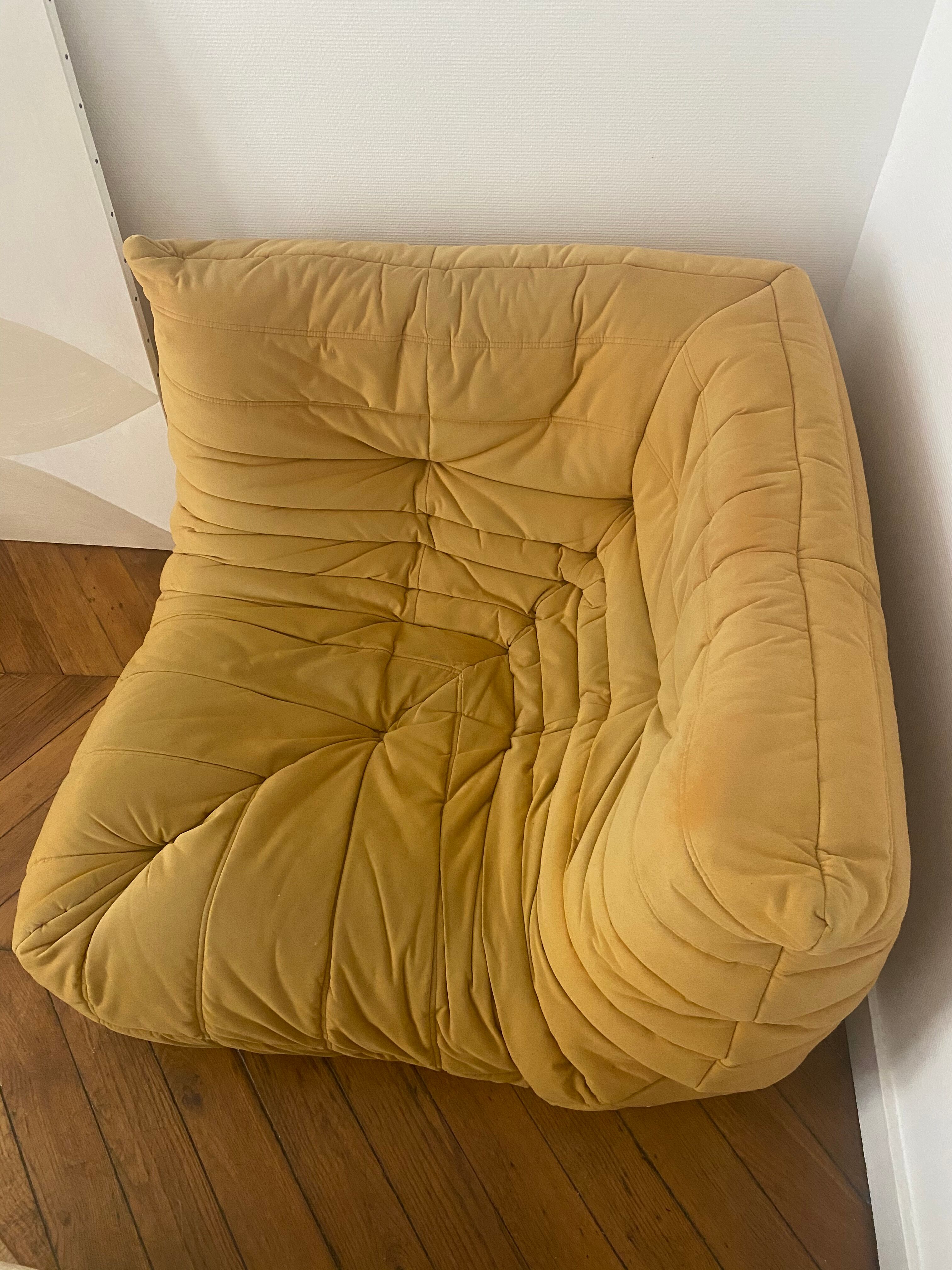 Togo armchair corner heater line roset in original yellow curry alcantara