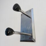 Chromed brass wall coat rack with 2 bakelite hooks 1970