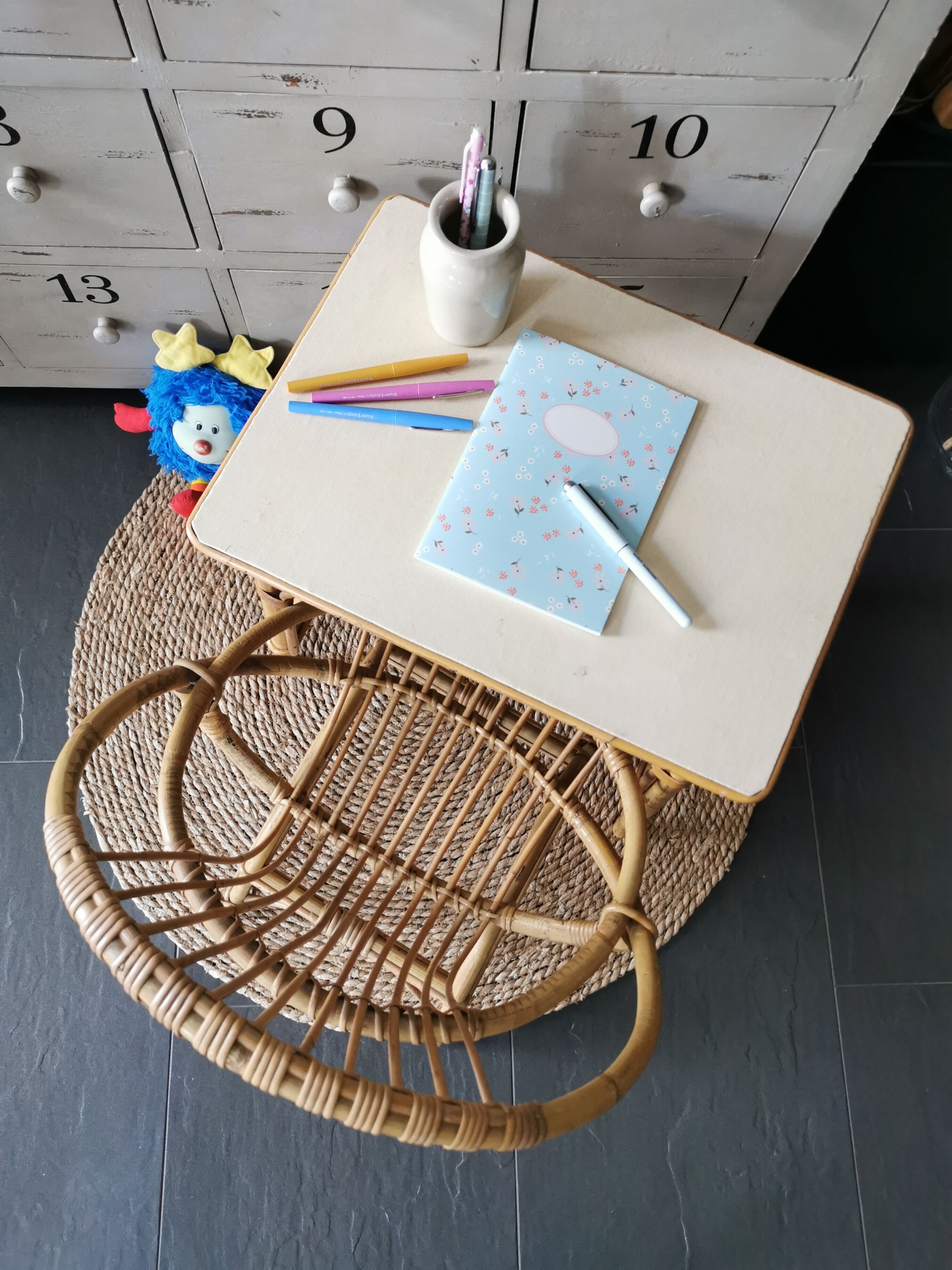 Rattan armchair and table for children