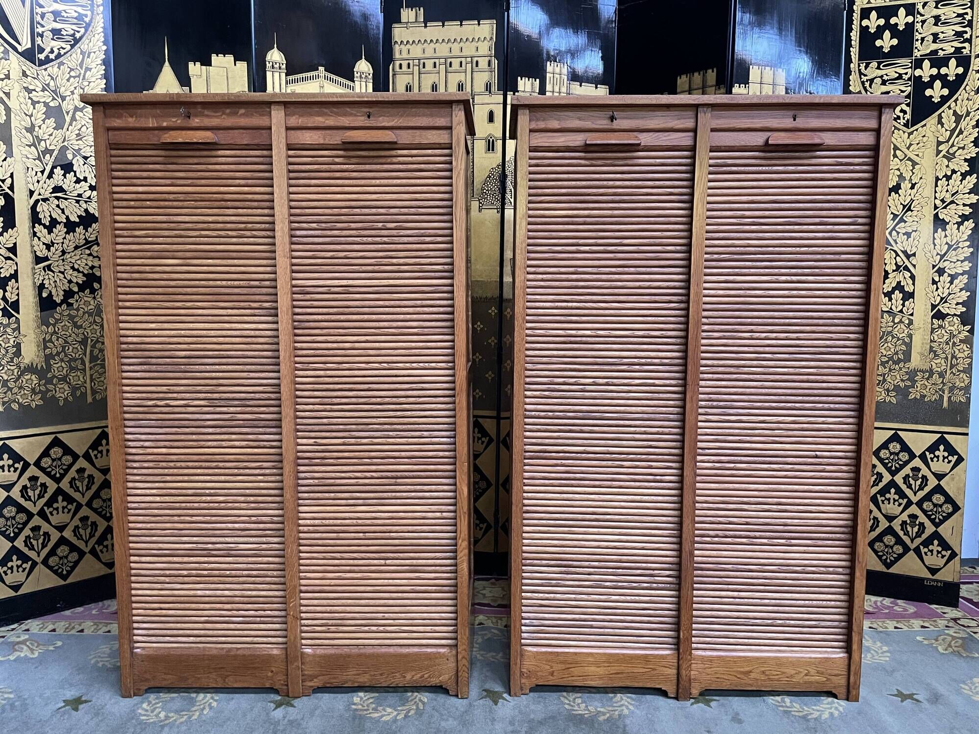 Pair of notary curtain binder furniture in oak 1950