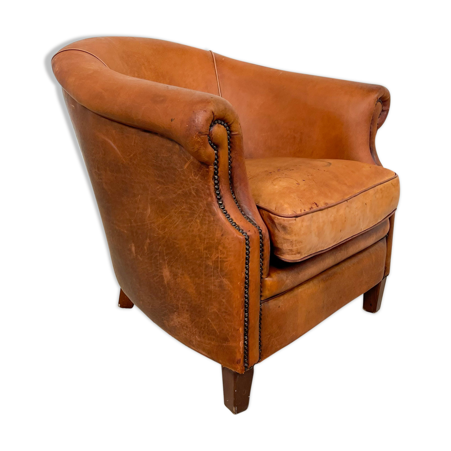 Vintage sheep leather club chair tub maastricht