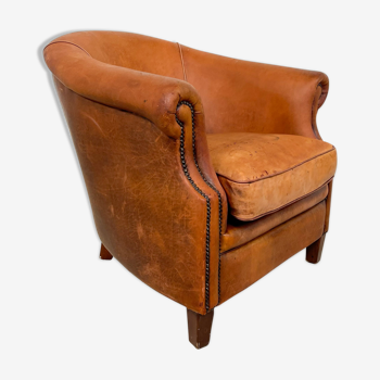 Vintage sheep leather club chair tub maastricht
