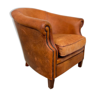 Vintage sheep leather club chair tub maastricht