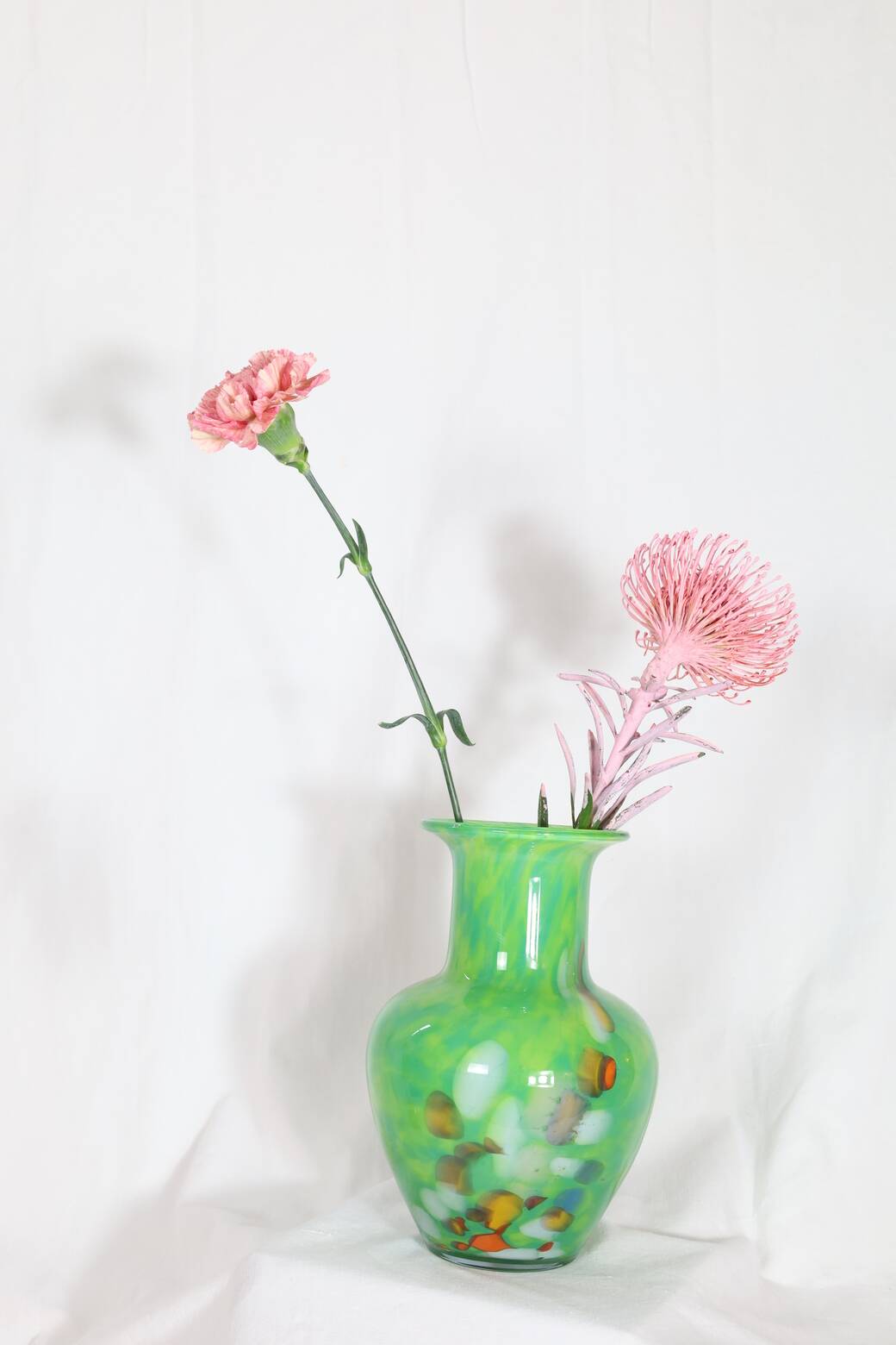 Speckled green crystal vase by mf cristal de paris