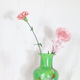 Speckled green crystal vase by mf cristal de paris