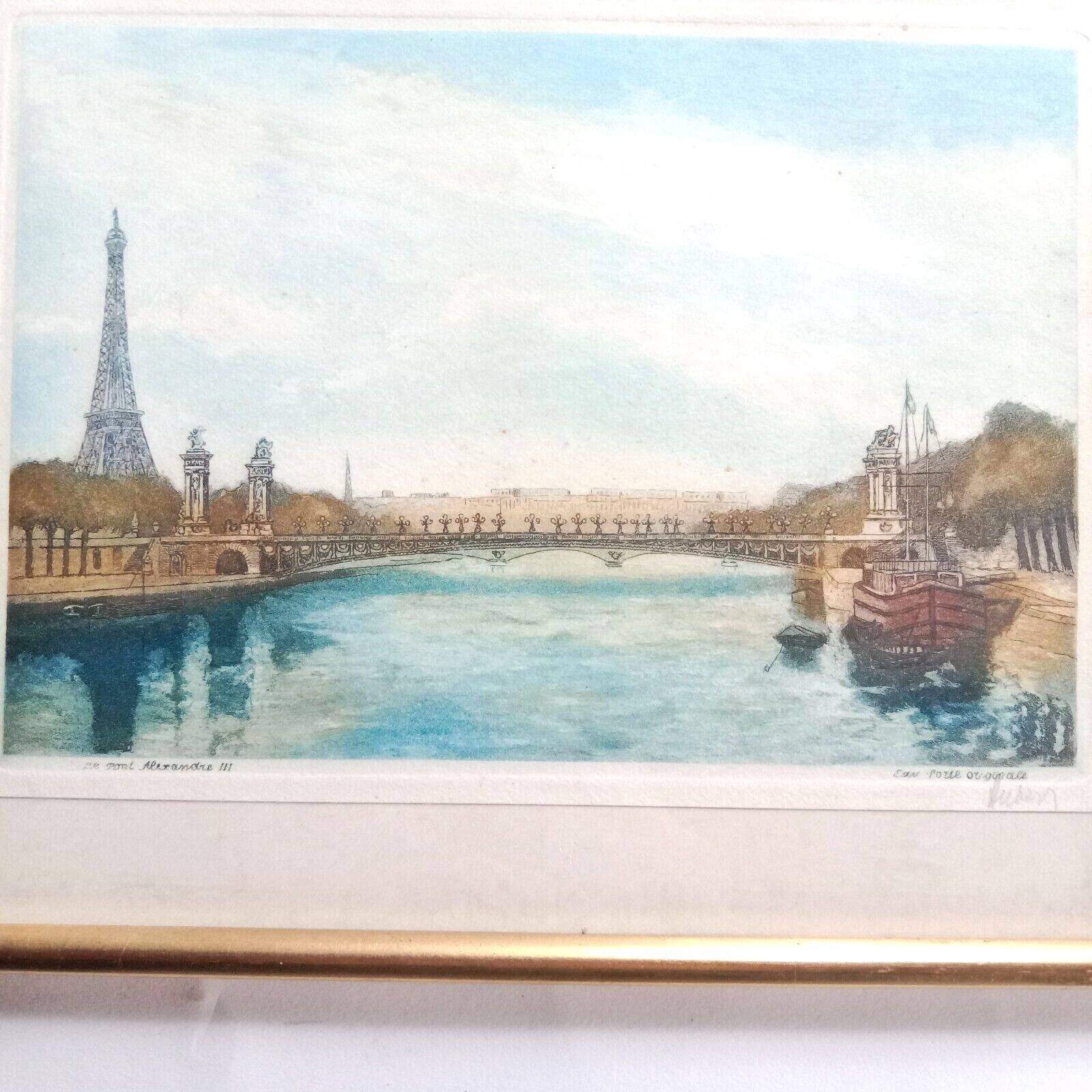 Frame: The Pont Alexandre III, Paris, the Eiffel Tower. Etching signed Hubert