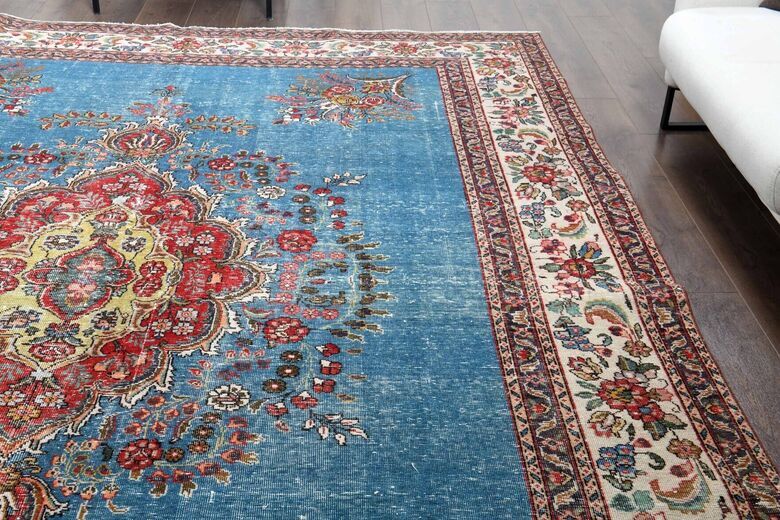 Blue Handmade Persian Vintage Rug 274x370 cm