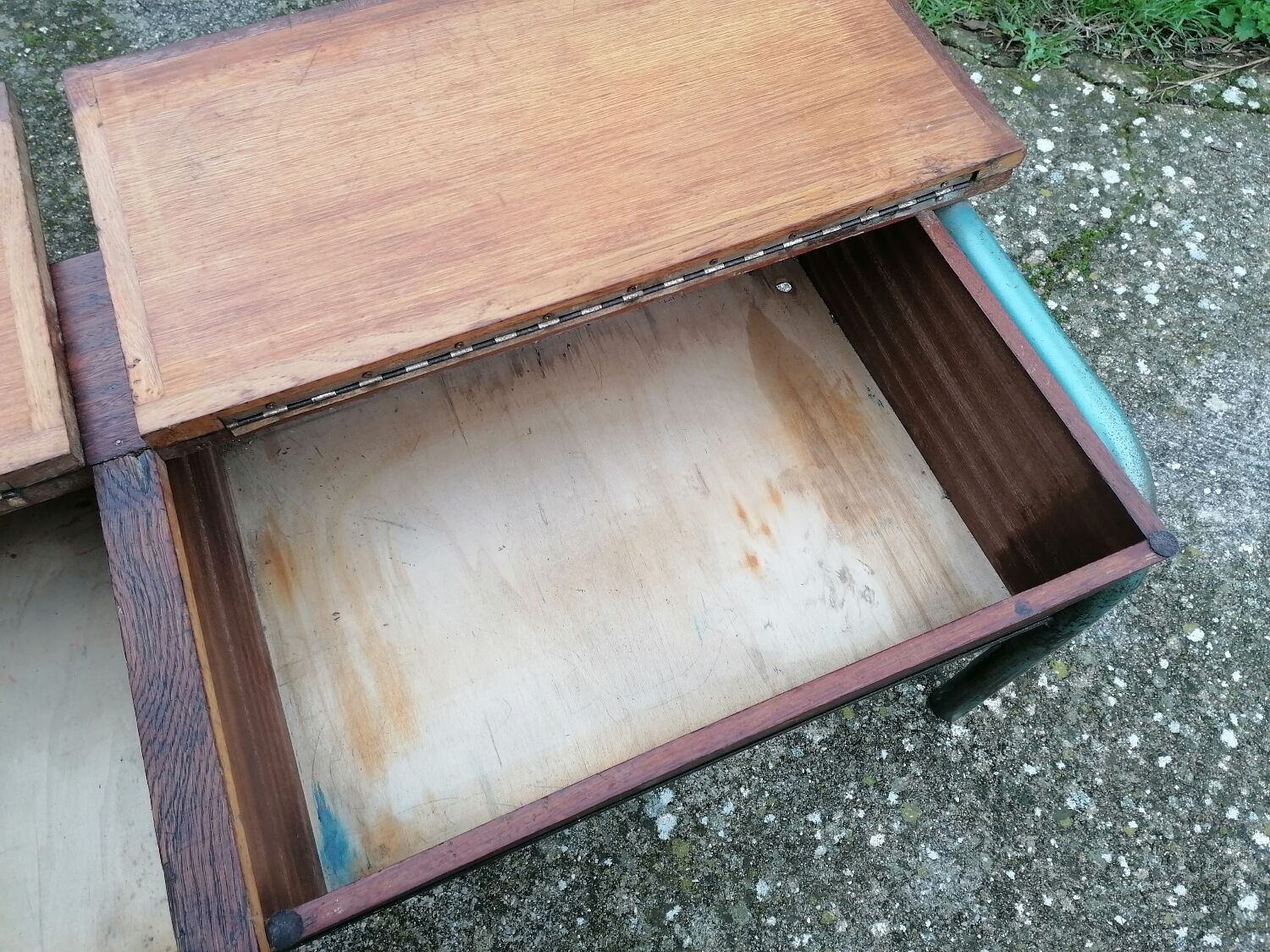 Vintage school desk coffee table with chests