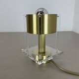 Postmodern Brass Acryl Glass Cubic Table Light, Italy 1970