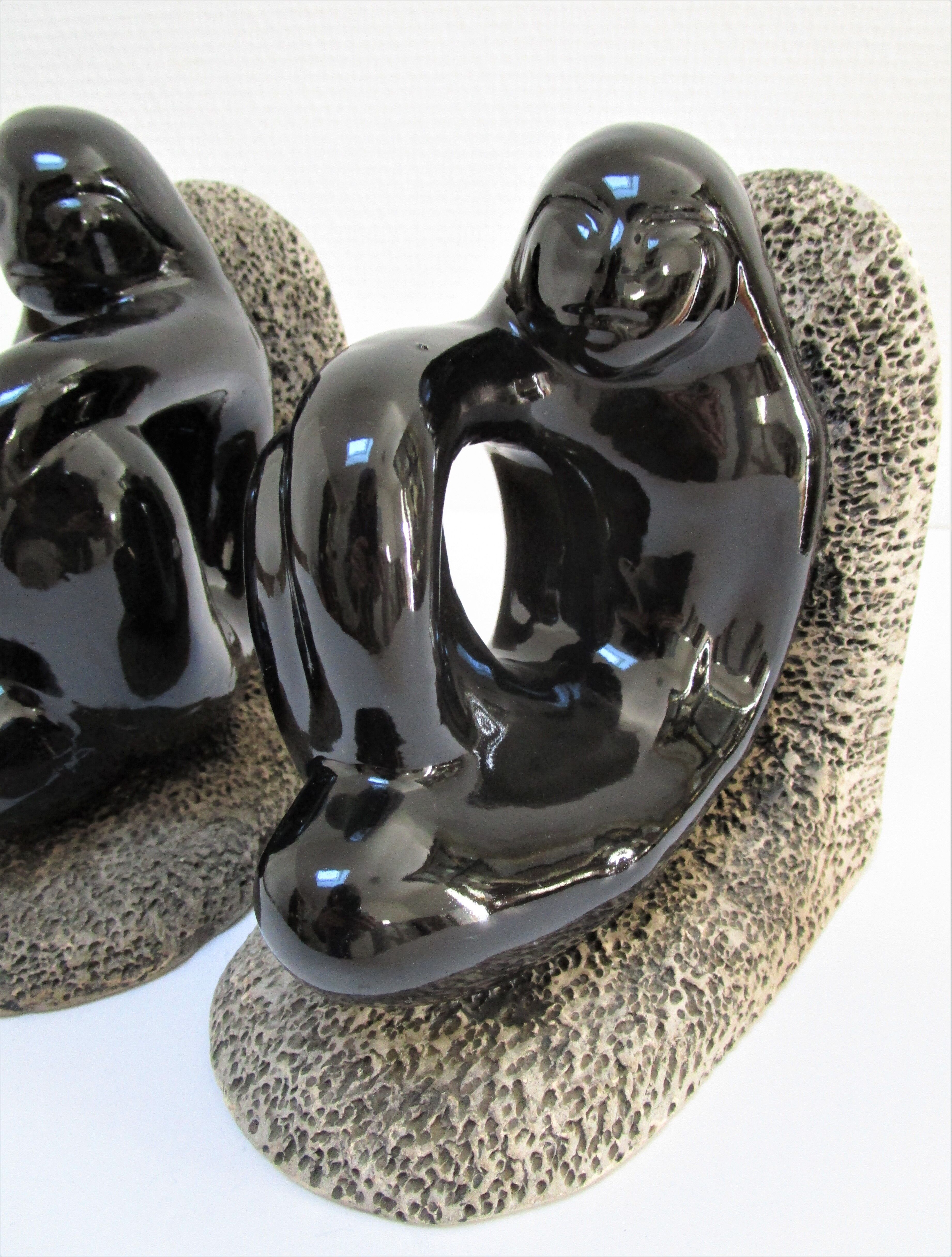 Pair of sculptural ceramic bookends design 70s
