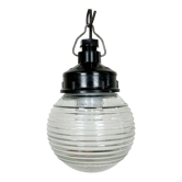 Industrial bakelite pendant light with ribbed glass, 1970s