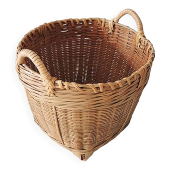 Ancien Panier / Cache Pot en Osier / Bambou H 21 cm