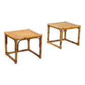 Tables basses vintage en noyer et bambou, design Italie 1970s-1980s