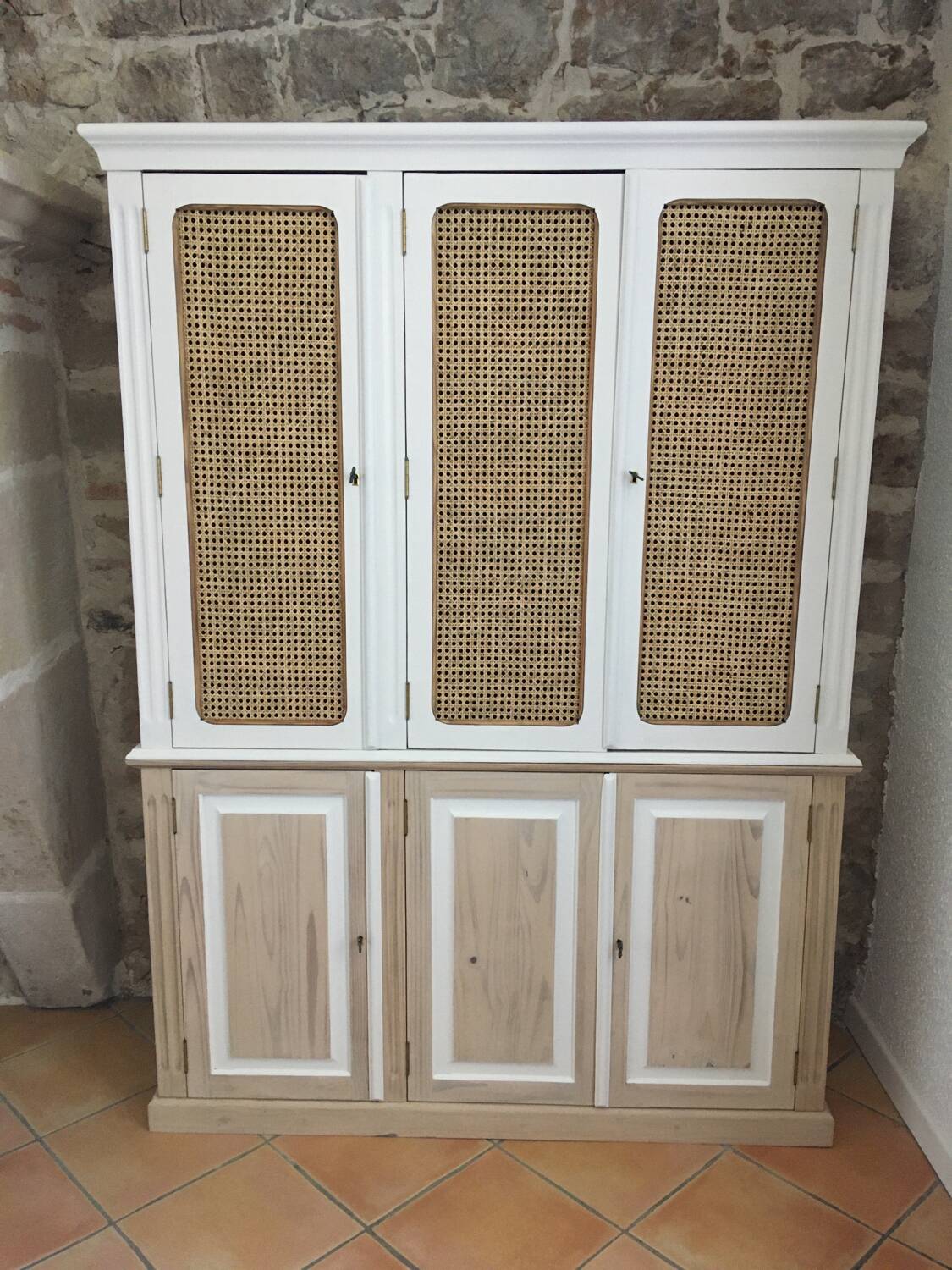 Wood and rattan dresser