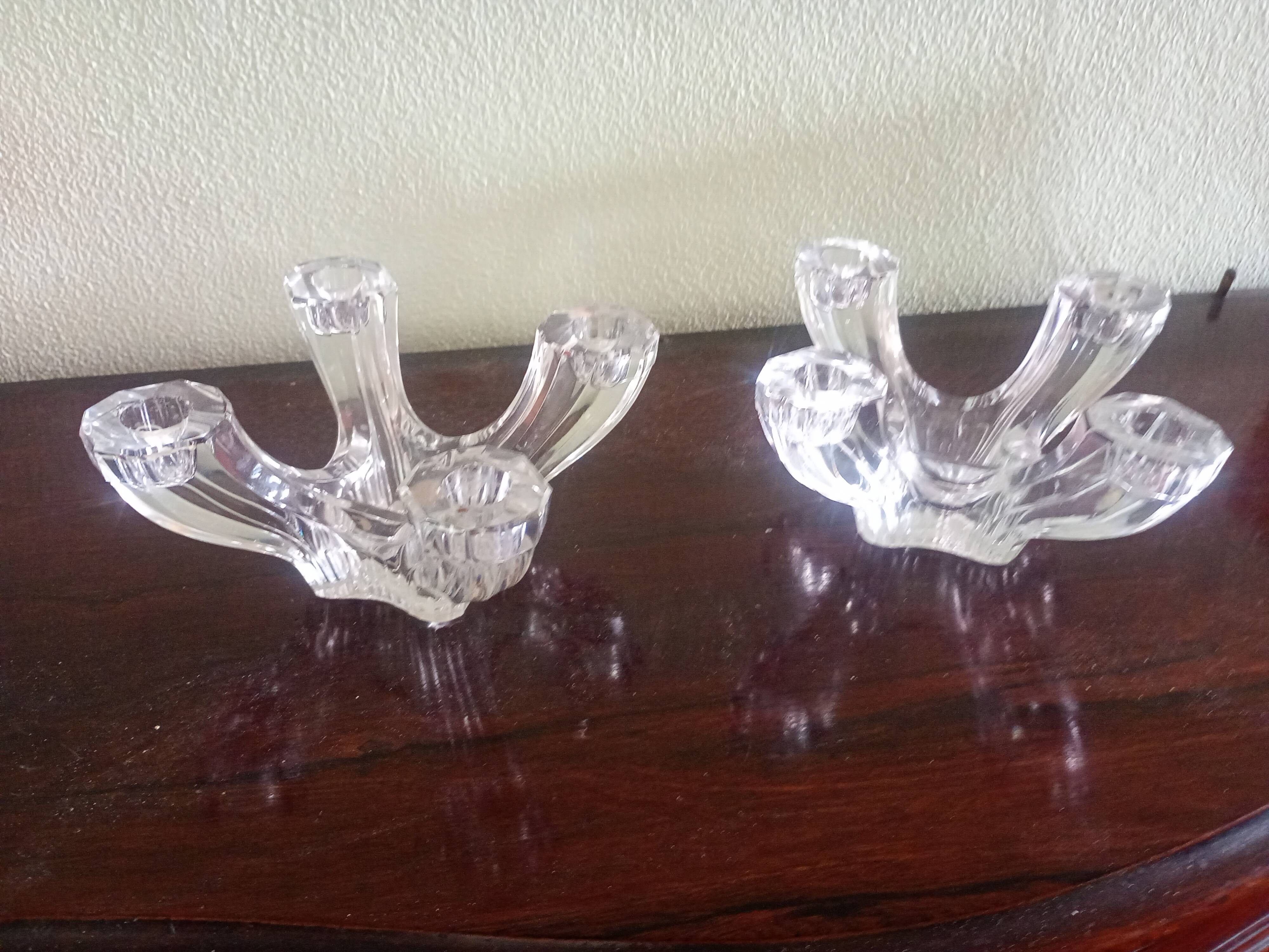 Val Saint Lambert - Pair of 4-light crystal candlesticks - modern design