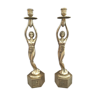 Pair of torches candlesticks chandeliers solid gilded art deco style