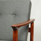 Fauteuil Mid Century par Edmund Homa Revêtement en laine Bois naturel Vernis Design vintage, années 1960