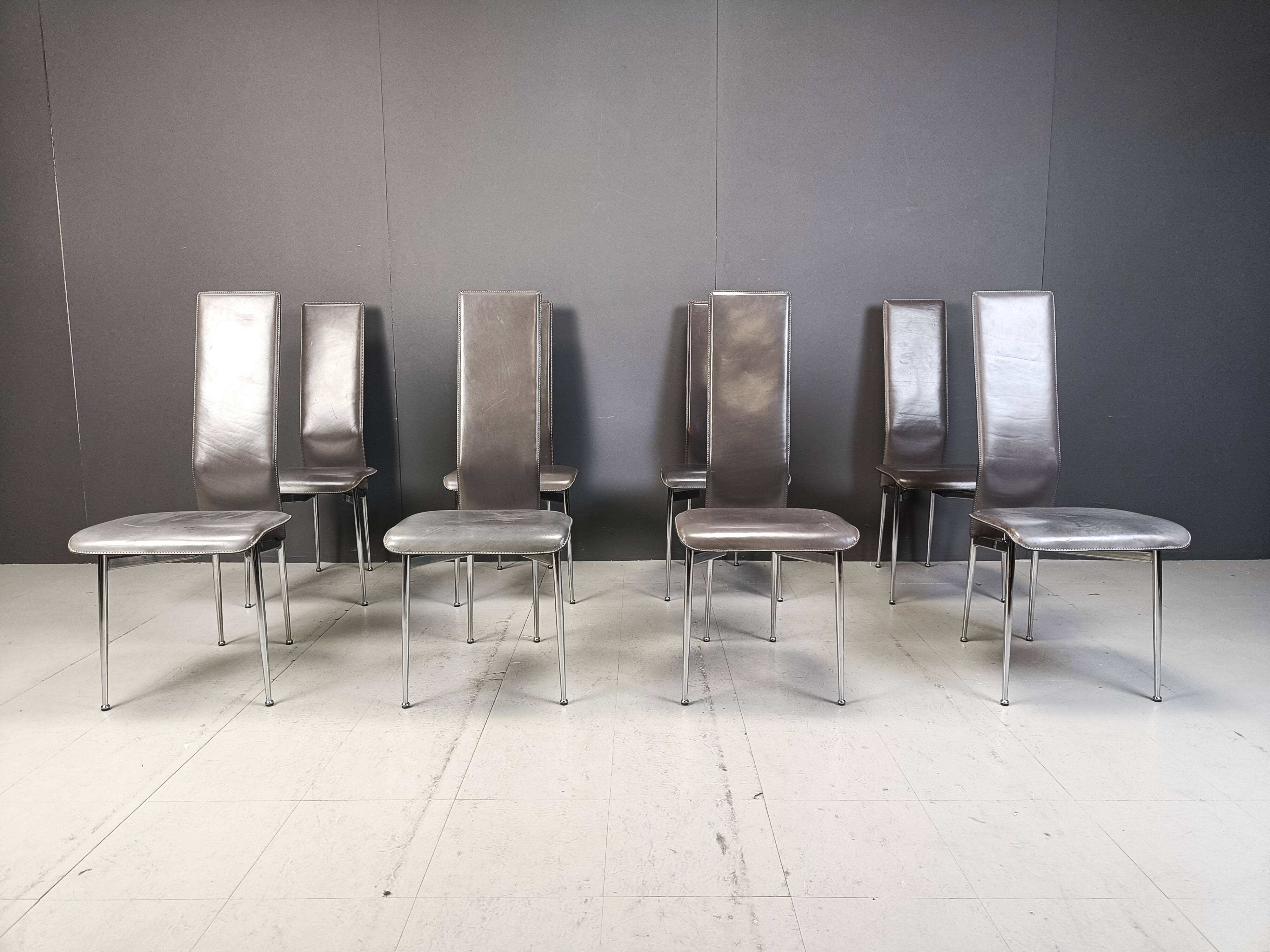 Vintage dining chairs by Giancarlo Vegni for Fasem, set of 8, 1980s