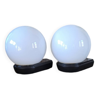 Pair of RZB Leuchten opaline globe wall lights