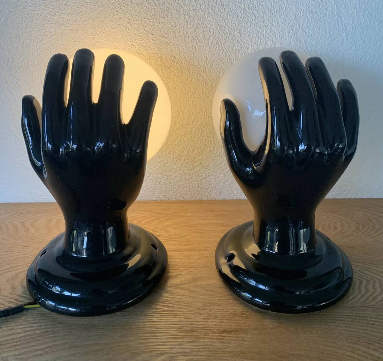 Pair of Ceramic Wall Lights or Lamps in the Shape of a Hand