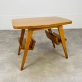 Table d'appoint pied compas années 50 porte livre en bois