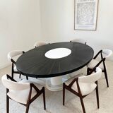 Large vintage macassar marble and ebony dining table
