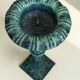 Vintage candlestick holder in patinated green-grey cast iron, 32.5 cm